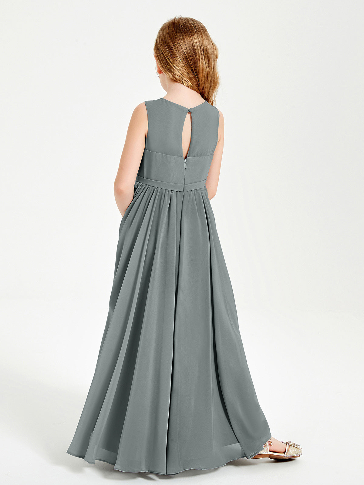 Chic Elegant Sleeveless Dresses for Junior Bridesmaids Steel Grey